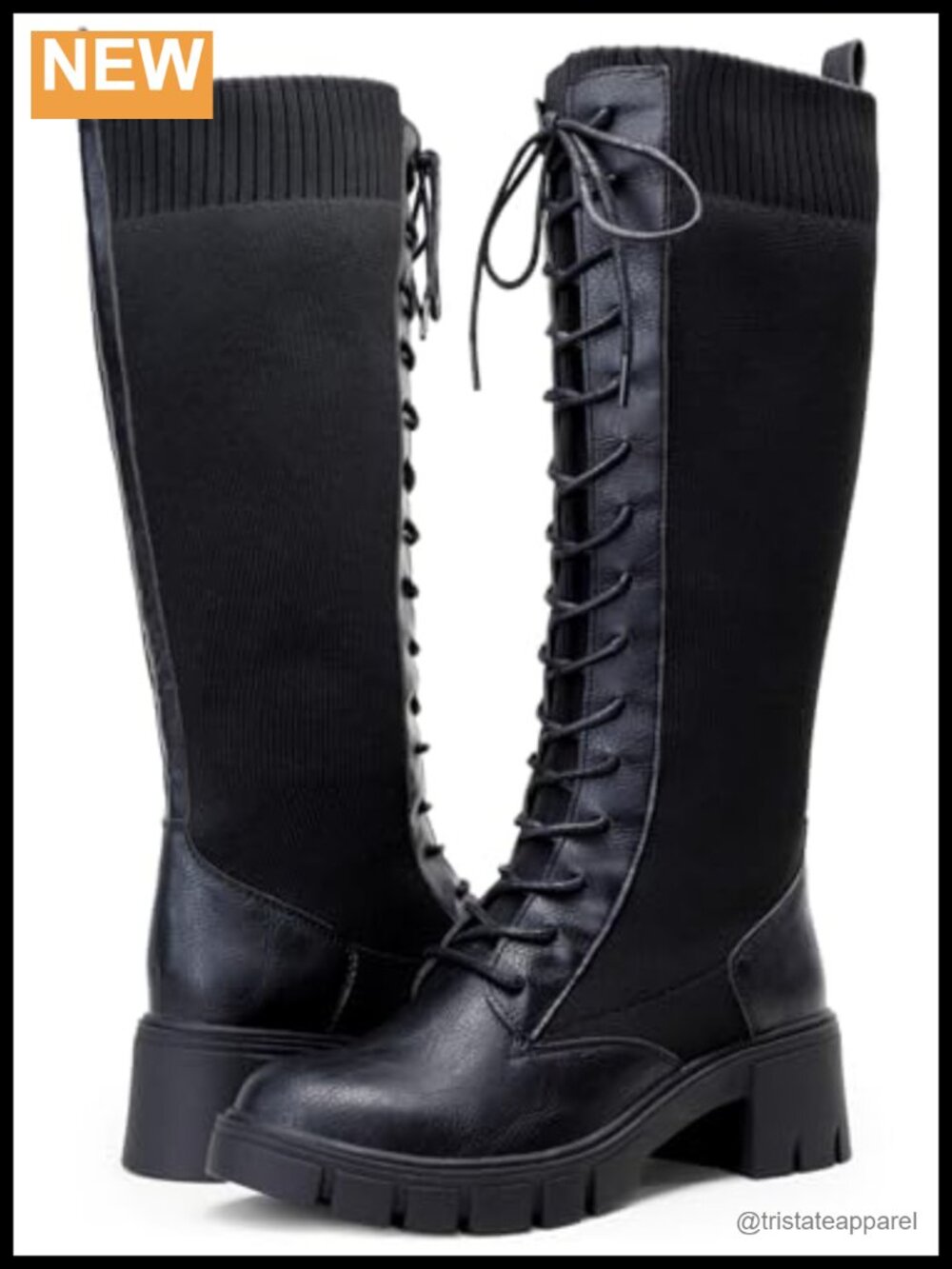 Lace Up Platform Chunky Heel Knee High Combat Boots Memory Foam Cushioned